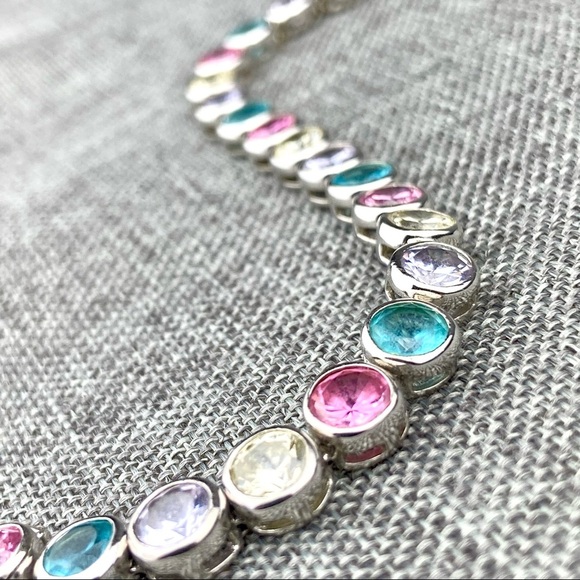 Sterling Silver Rock Candy Crystal Tennis Bracelet Pastel Colorful Bright - Picture 3 of 9